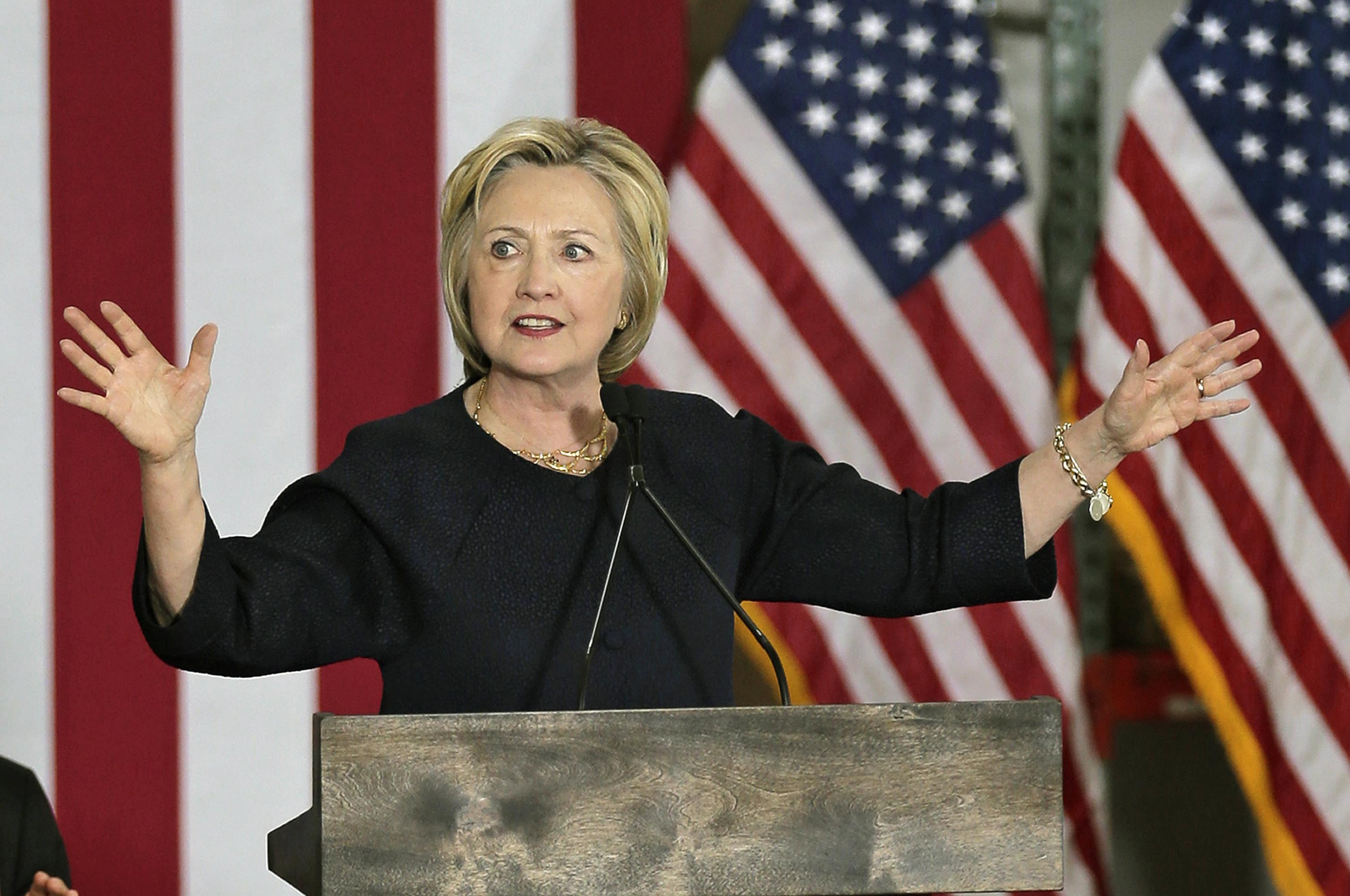 Democratic presidential candidate Hillary Clinton speaks during a campaign stop Friday