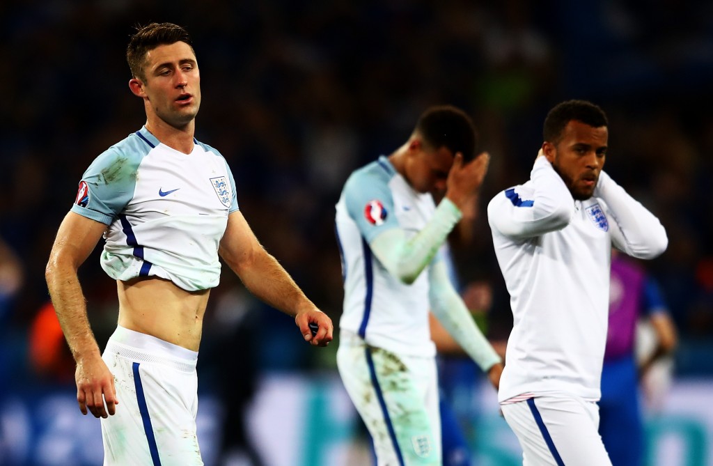 NICE FRANCE- JUNE 27 Gary Cahill of England shows his dejection after his team's 1-2 defeat in the UEFA EURO 2016 round of 16 match between England and Iceland at Allianz Riviera Stadium