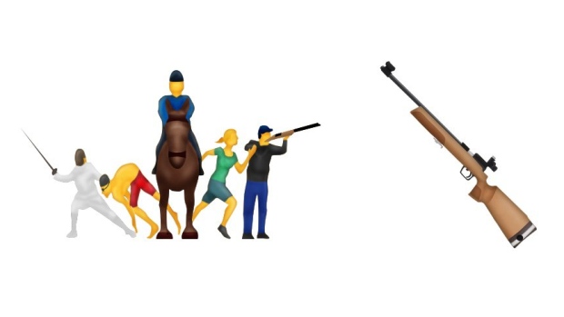 Two emojis were dropped at the last minute from Unicode's original list of 74 new characters Modern pentathalon which features a man shooting a gun and a stand-alone rifle emoji