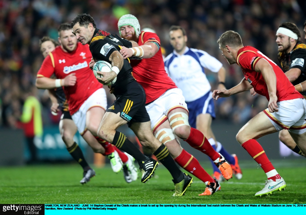 Donald makes a break to set up the opening try during the match between the Chiefs and Wales at Waikato Stadium Phil Walter  Getty Images