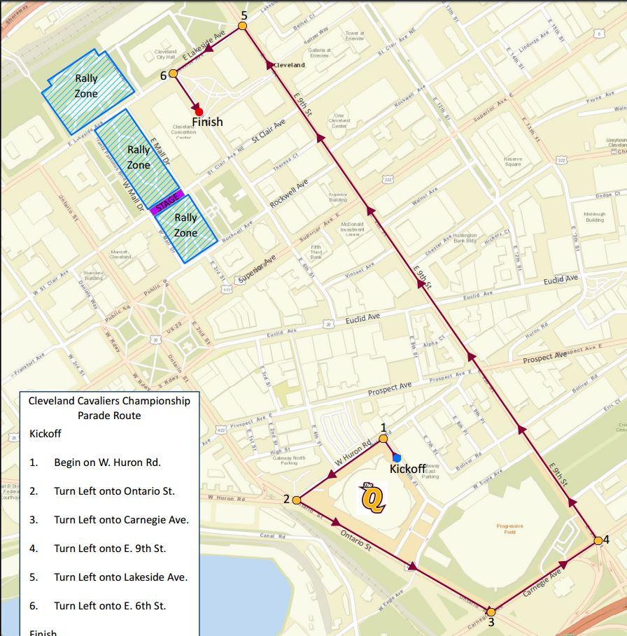 Downtown Cleveland parade route