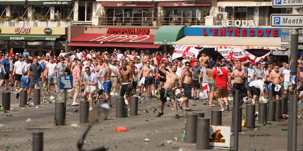 England fans riot against Russian supporters prior to their countries clash at Euro 2016 in Marseilles France