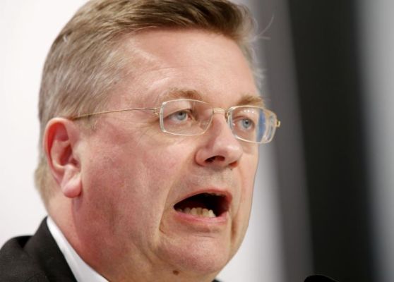 President of German football federation Reinhard Grindel speaks