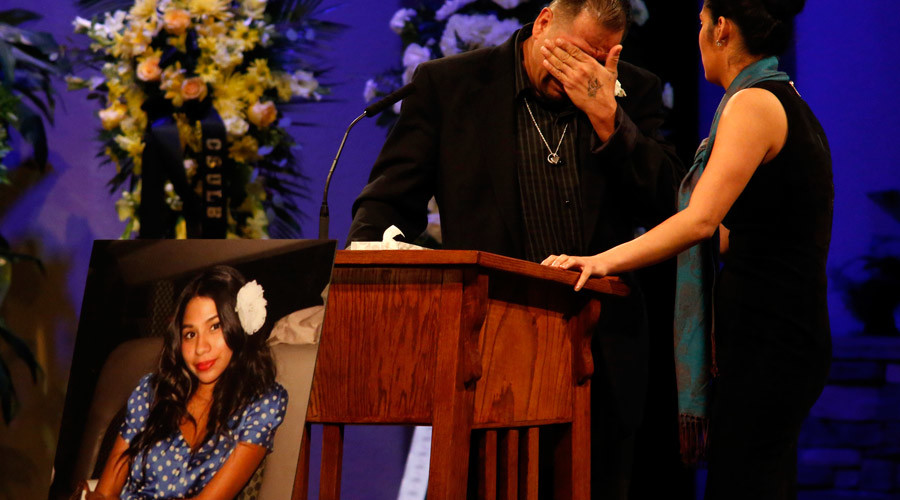 Reynaldo Gonzalez, father of Nohemi Gonzalez cries during the funeral service for Nohemi Gonzalez at the Calvary Chapel in Downey California