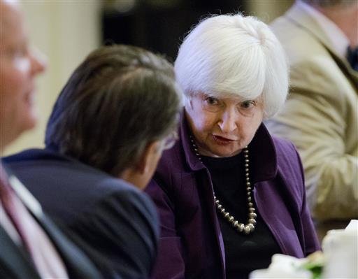 Federal Reserve Chair Janet Yellen sits for lunch before making a scheduled speech in Philadelphia. Ending its latest policy meeting on Wednesday June 15 the Federal Reserve issues a statement updates