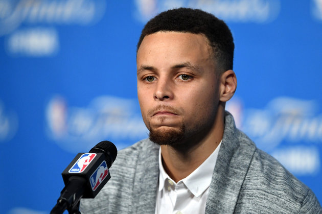 Jason Miller via Getty Images
Steph Curry talks with media after the Warriors Game 6 loss June 17th 2016