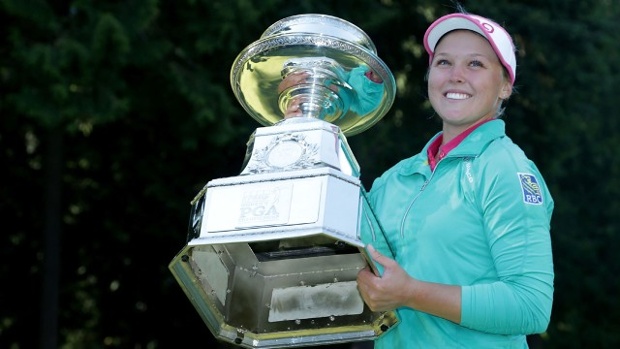 Brooke Henderson with Women's PGA Championship trophy