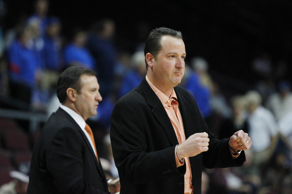 14 March 2013 Brooks Thompson Head Coach of the UTSA Roadrunners during the WAC Men's Basketball Championships at the Orleans Arena in Las Vegas NV. The number 9 seed Roadrunners upset the number 1 seed Bulldogs 73-67