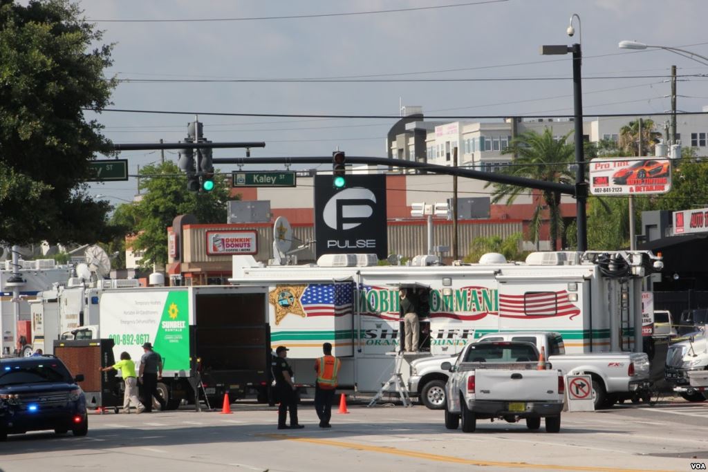 Law enforcement officials in front of Pulse nightclub in Orlando Florida