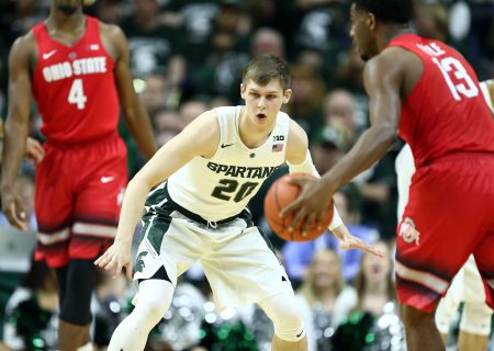 Mar 5 2016 East Lansing MI USA Michigan State Spartans guard Matt Mc Quaid defends Ohio State Buckeyes guard Ja Quan Lyle during the first half of a game at Jack Breslin Student Events Center. Mandatory Credit Mike Carter-USA TODAY Sports