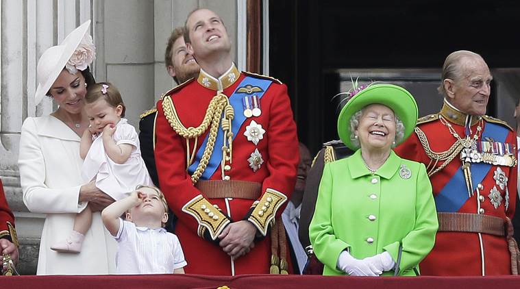 QueenInGreen Queen Elizabeth Queen 90th birthday 90th birthday parade Elizabeth in green QueenElizabeth Queen Muppet Kate Middleton Prince William Princess Charlotte steals the show Princess Charlotte Prince George waves Prince George Queen