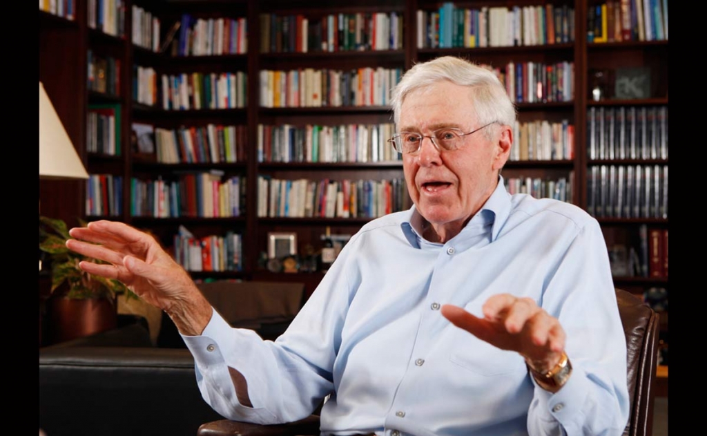 Charles Koch speaks in his office at Koch Industries in Wichita Kansas