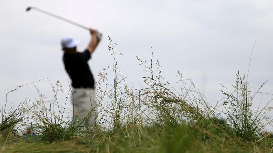 Ernie Els of South Africa watches his tee shot on the seventh hole during a practice round for the U.S. Open golf championship at Oakmont Country Club on Wednesday