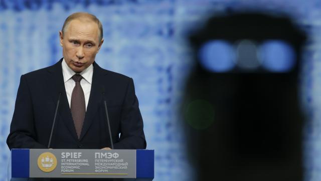 Russian President Vladimir Putin speaks at the St Petersburg International Economic Forum in Russia