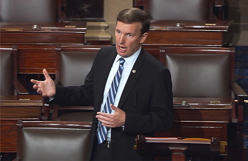 Sen. Chris Murphy D-Conn. speaking on the floor of the Senate on Capitol Hill in Washington Wednesday