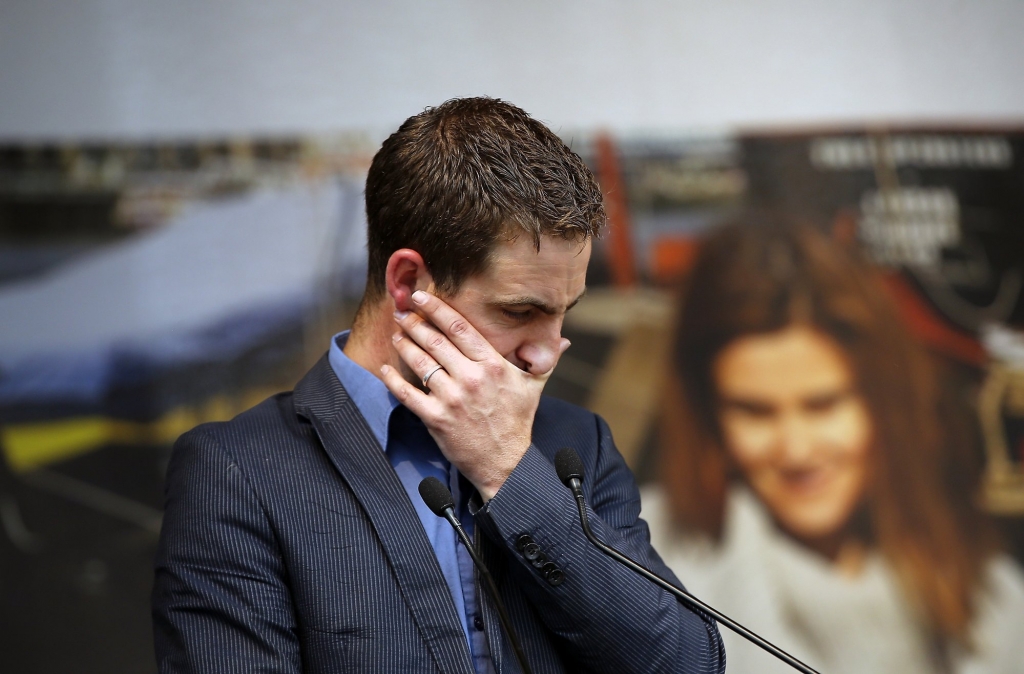 Brendan Cox widower of murdered British MP Jo Cox makes a speech during a gathering to celebrate her life in Trafalgar Square London Wednesday