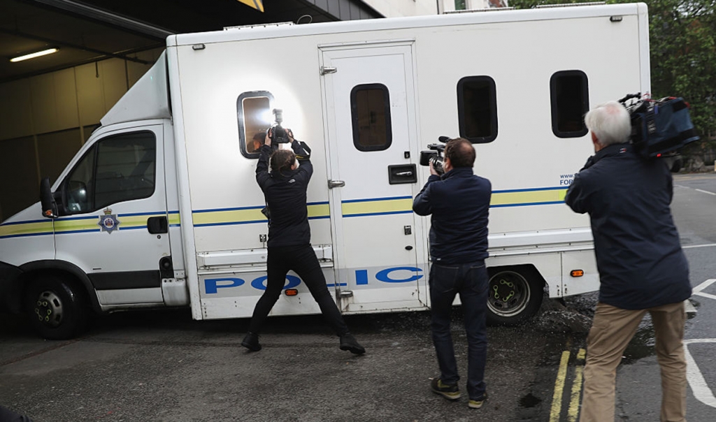 Thomas Mair arriving at court in a police van