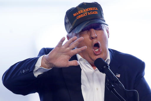 Republican presidential candidate Donald Trump speaks during a campaign rally Saturday