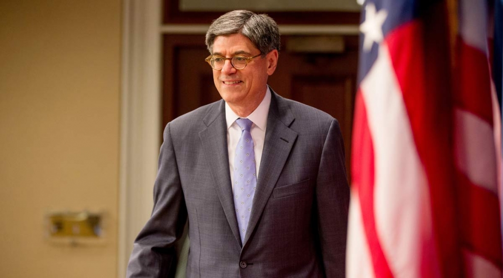 Treasury Secretary Jacob Lew arrives for a news conference at the Treasury Department in Washington Wednesday