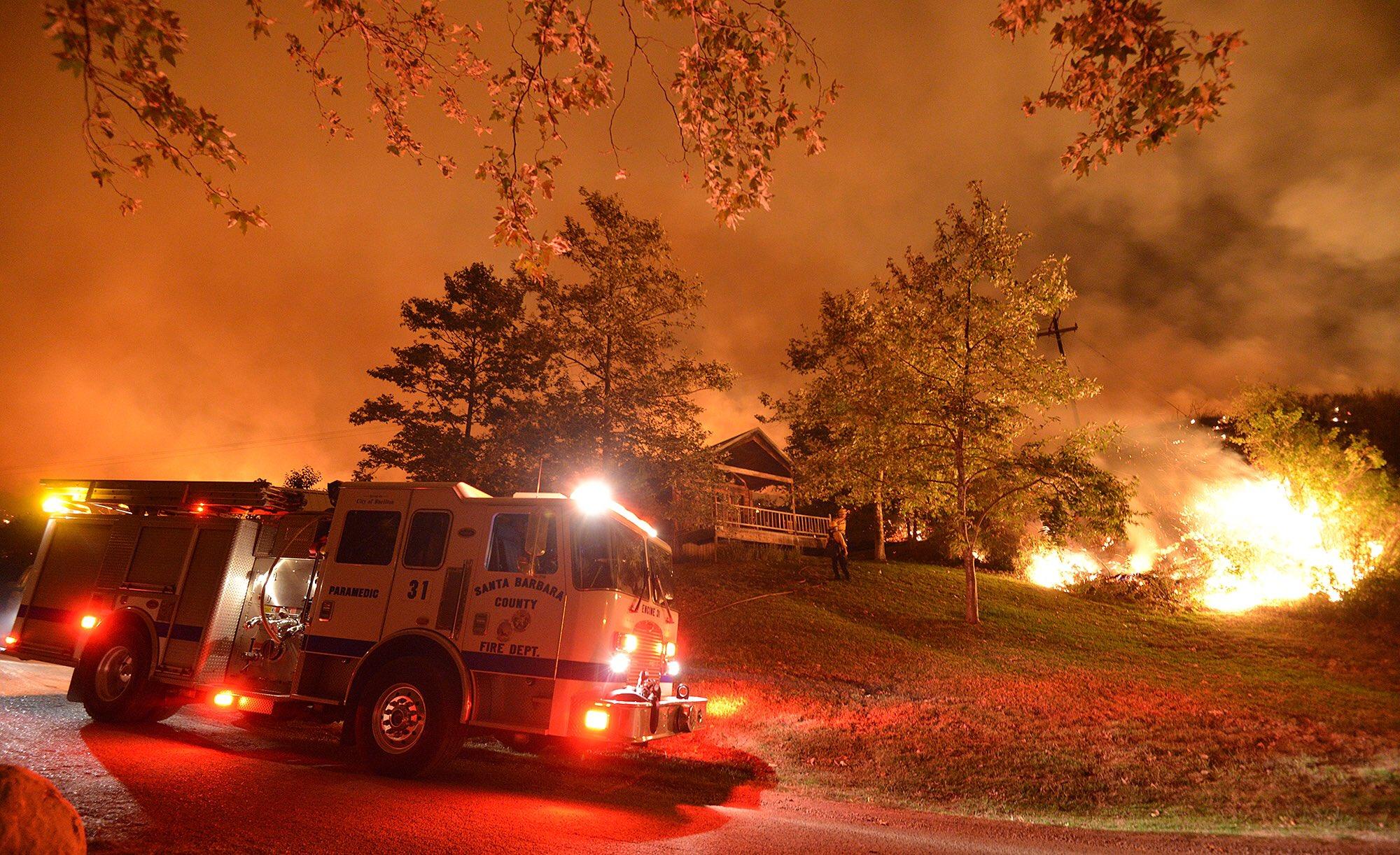 Santa Barbara County Firefighters work structure protection in the El Capitan Ranch Campgrounds Thursday night