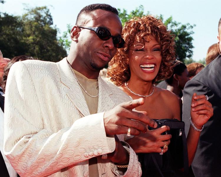 Whitney Houston and Bobby Brown arrive at the 50th annual Emmys in Los Angeles Calif