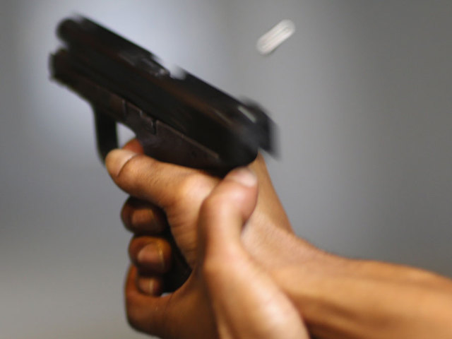 A handgun being fired on a firing range in Pompano Beach Florida