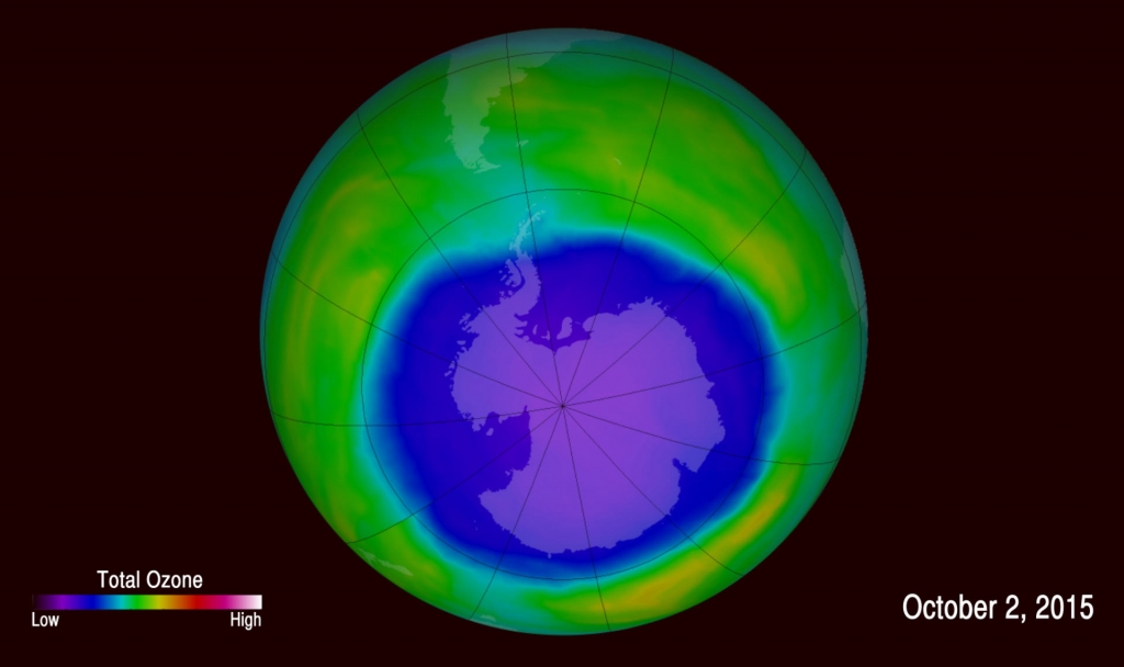 A simulation of the Antarctic ozone hole made from data taken