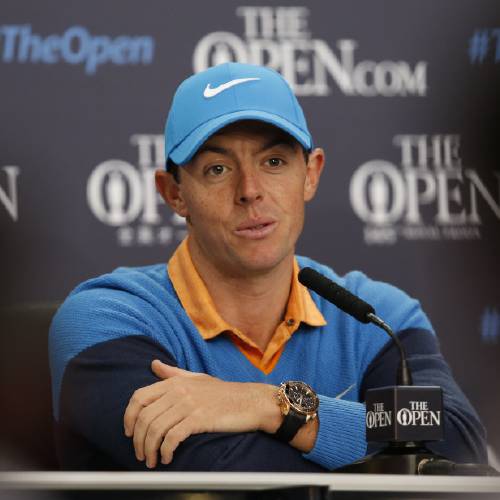 Ilroy of Northern Ireland speaks at a press conference for the British Open Golf Championships at the Royal Troon Golf Club in Troon Scotland Tuesday