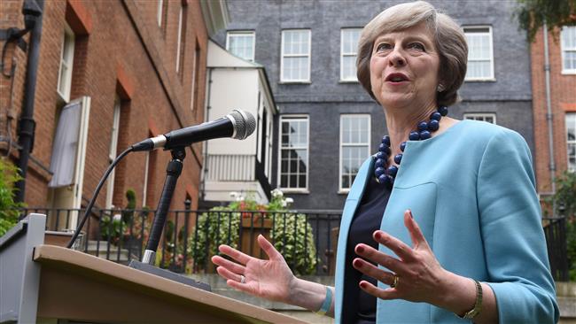 British Prime Minister Theresa May hosts a reception for the Police Bravery Award in the garden of 10 Downing Street in central London