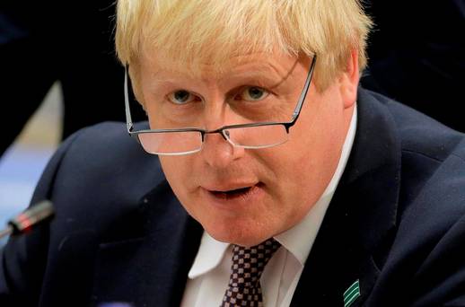 British Foreign Secretary Boris Johnson looks up during the'Meeting of the Ministers of the Global Coalition to Counter ISIL Joint Plenary Session at the State Department in Washington U.S