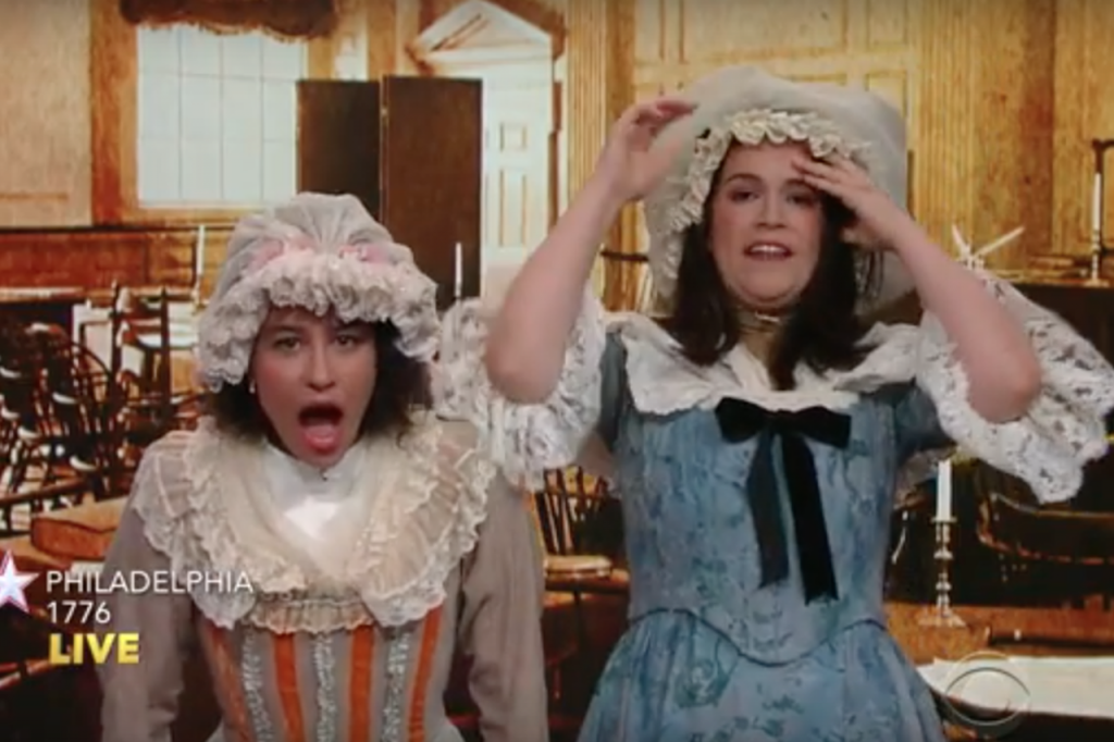 Broad City stars Abbi Jacobson & Ilana Glazer address Stephen Colbert as colonial women