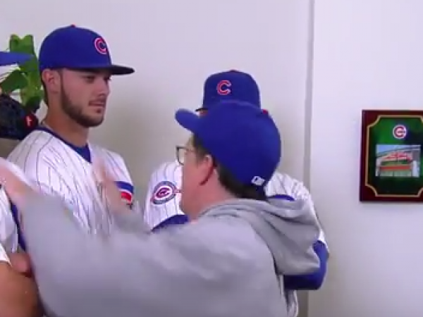 Watch Stephen Colbert Rub Down Cubs For Good Luck