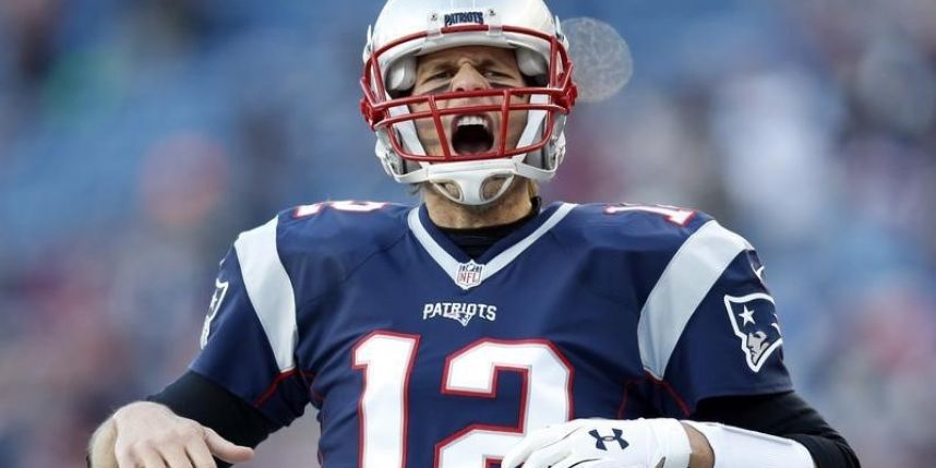 New England Patriots quarterback Tom Brady reacts before the game against the Kansas City Chiefs in the AFC Divisional round playoff game at Gillette Stadium