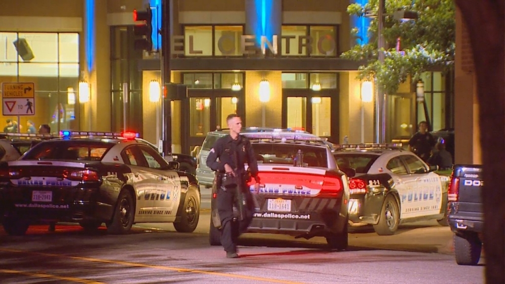 Dallas Police during response to an ambush suspect barricaded inside El Centro College in the early morning hours of July 8