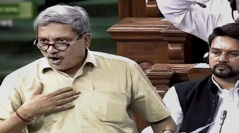 Defence Minister Manohar Parrikar speaks in the Lok Sabha in New Delhi