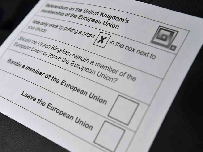 Detail of a postal vote ballot paper for the forthcoming EU referendum is seen in London Britain