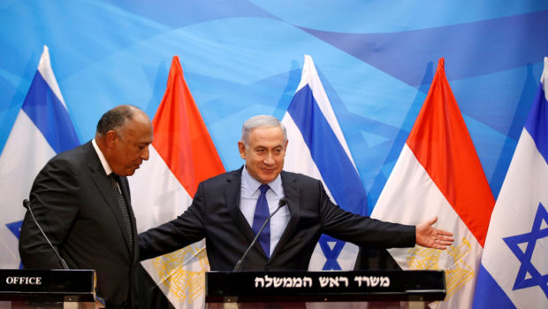 Israeli Prime Minister Benjamin Netanyahu meets Egypt's Foreign Minister Sameh Shoukry in Jerusalem