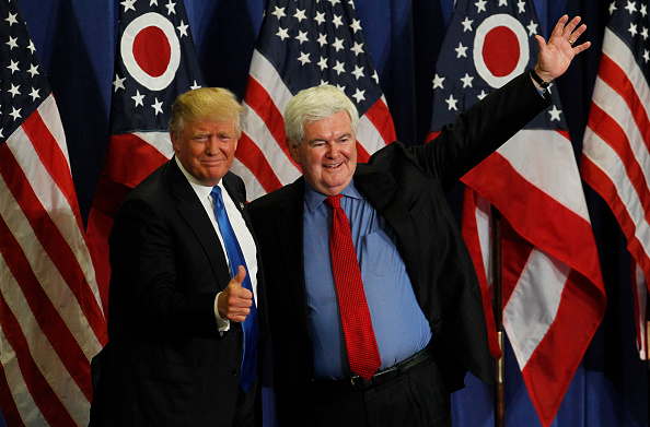 Former Speaker of the House Newt Gingrich introduces Republican Presidential candidate Donald Trump