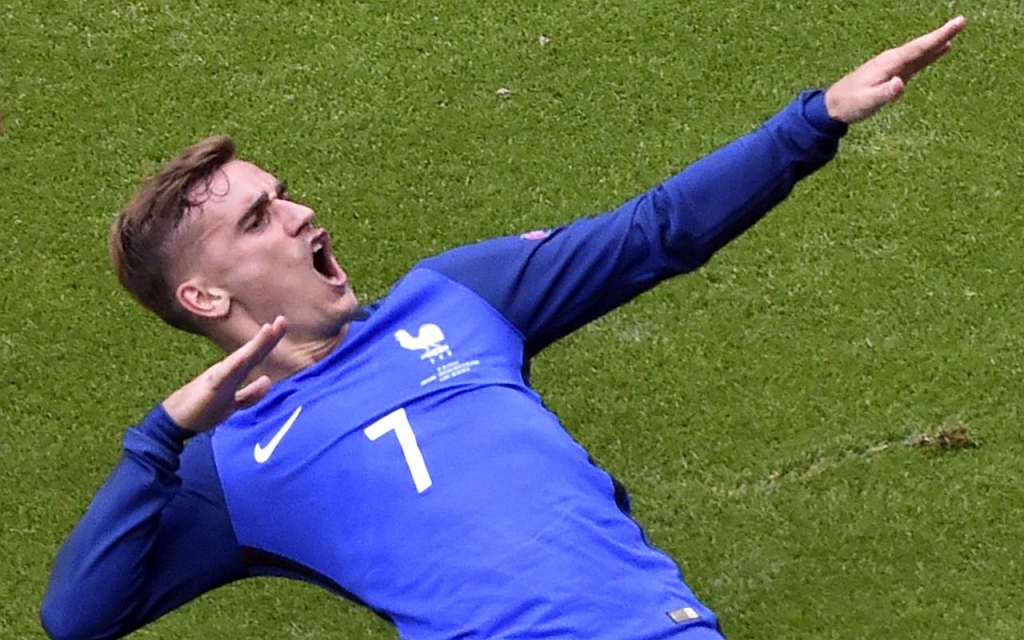 France's Antoine Griezmann celebrating after scoring against the Republic of Ireland