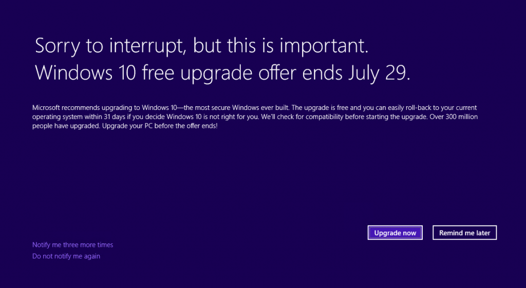 Free Windows 10 upgrades end July 29