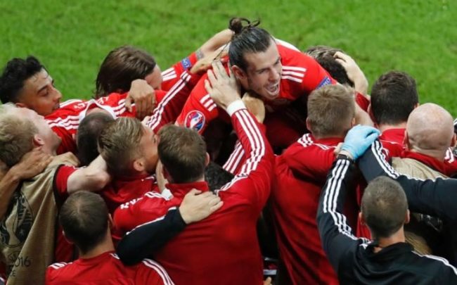 Gareth Bale and his team-mates celebrate a great day for Welsh football