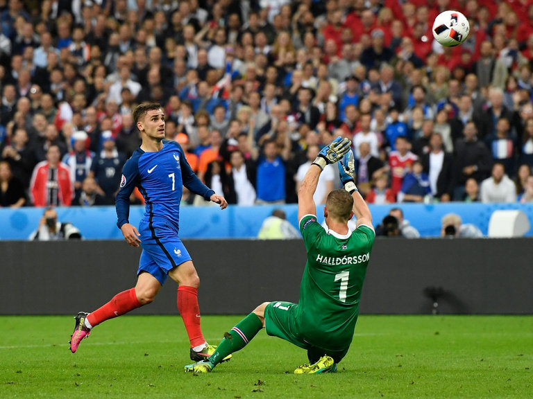 Antoine Griezmann scored his fourth goal of the tournament against Iceland