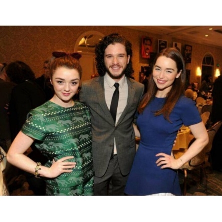 'Game Of Thrones actors Maisie Williams Kit Harington and Emilia Clarke all smiles following the success of season six