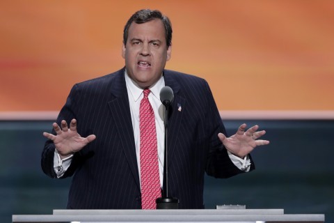 Gov. Chris Christie of New Jersey speaks during the second day of the Republican National Convention in Cleveland on July 19