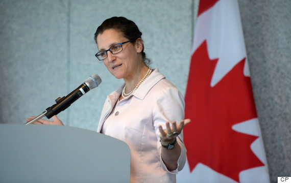 International Trade Minister Chrystia Freeland takes part in an event May 25