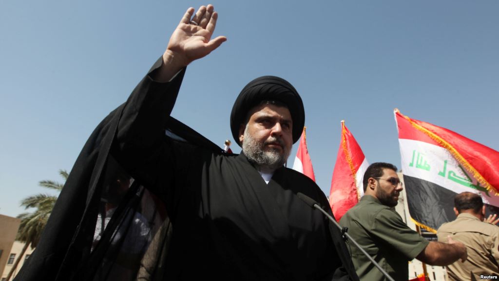 Iraqi Shi'ite cleric Moqtada al Sadr appeared briefly at the demonstration in Baghdad