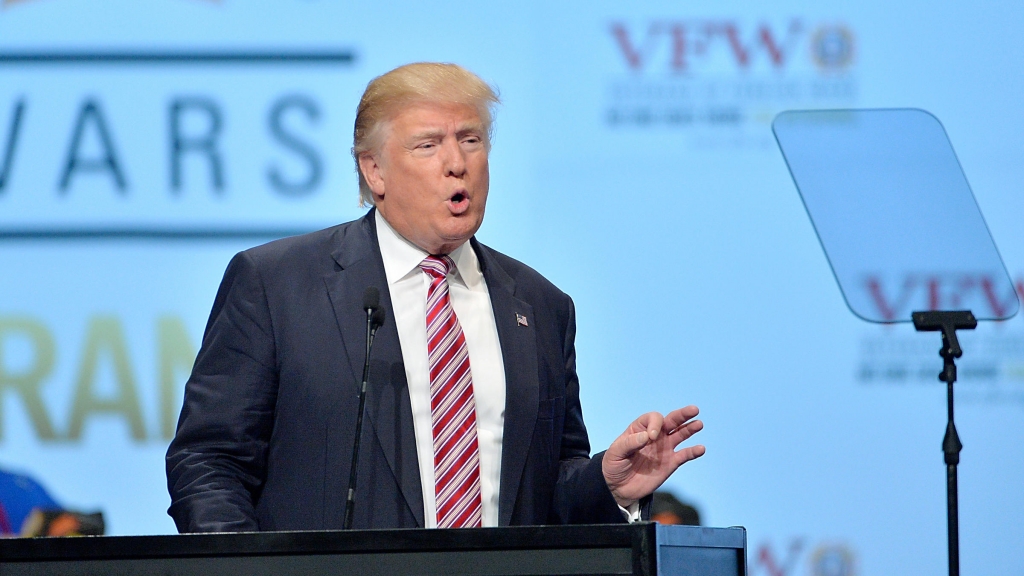 Republican presidential candidate Donald Trump speaks at a convention of the Veterans of Foreign Wars in Charlotte North Carolina this week