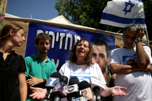 Israeli Zehava Shaul the mother of slain Israeli soldier Oron Shaul who was killed in Gaza during the summer of 2014's 50-day military campaign against Hamas and body's has not been recovered speaks during a press conference