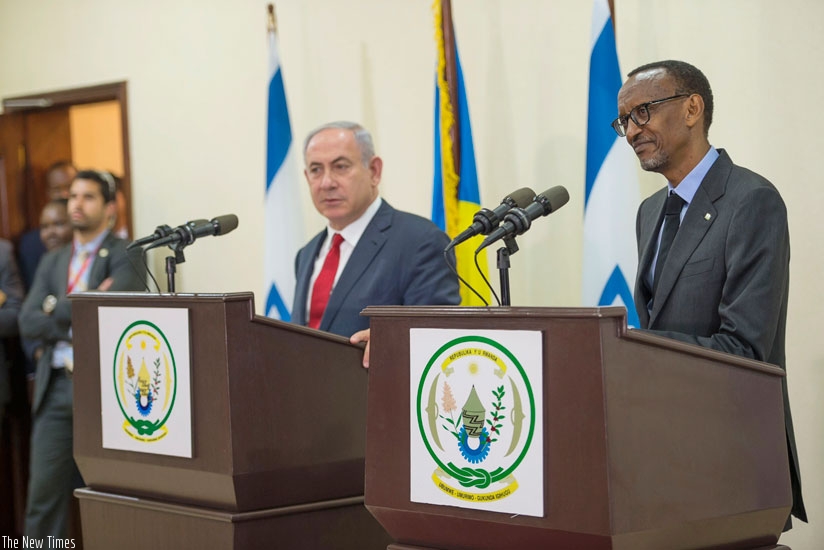 Kagame and Netanyahu address a joint news conference in Kigali yesterday