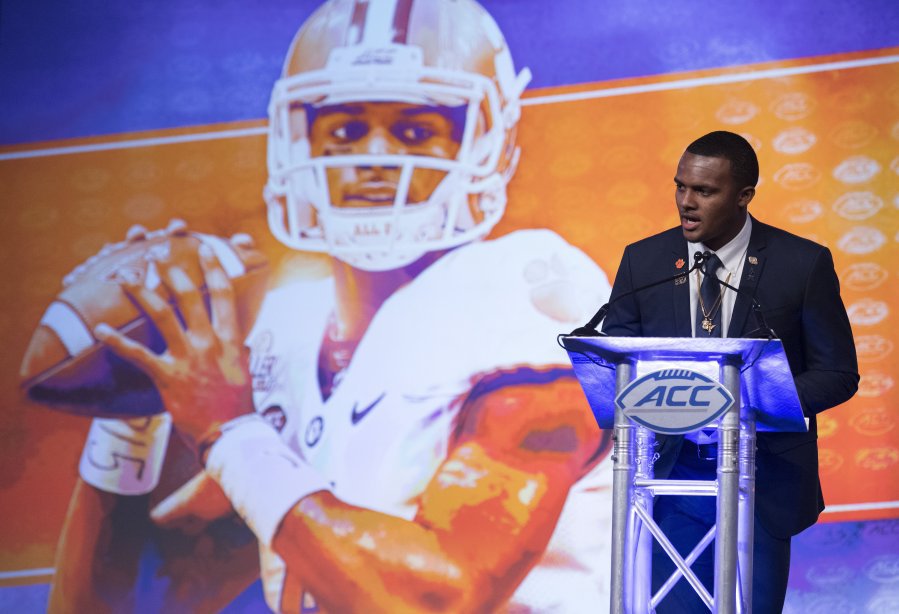 Bart Boatwright  Greenville News-USA TODAY network Clemson quarterback Deshaun Watson speaks during a news conference at the ACC Football Kickoff in Charlotte Friday